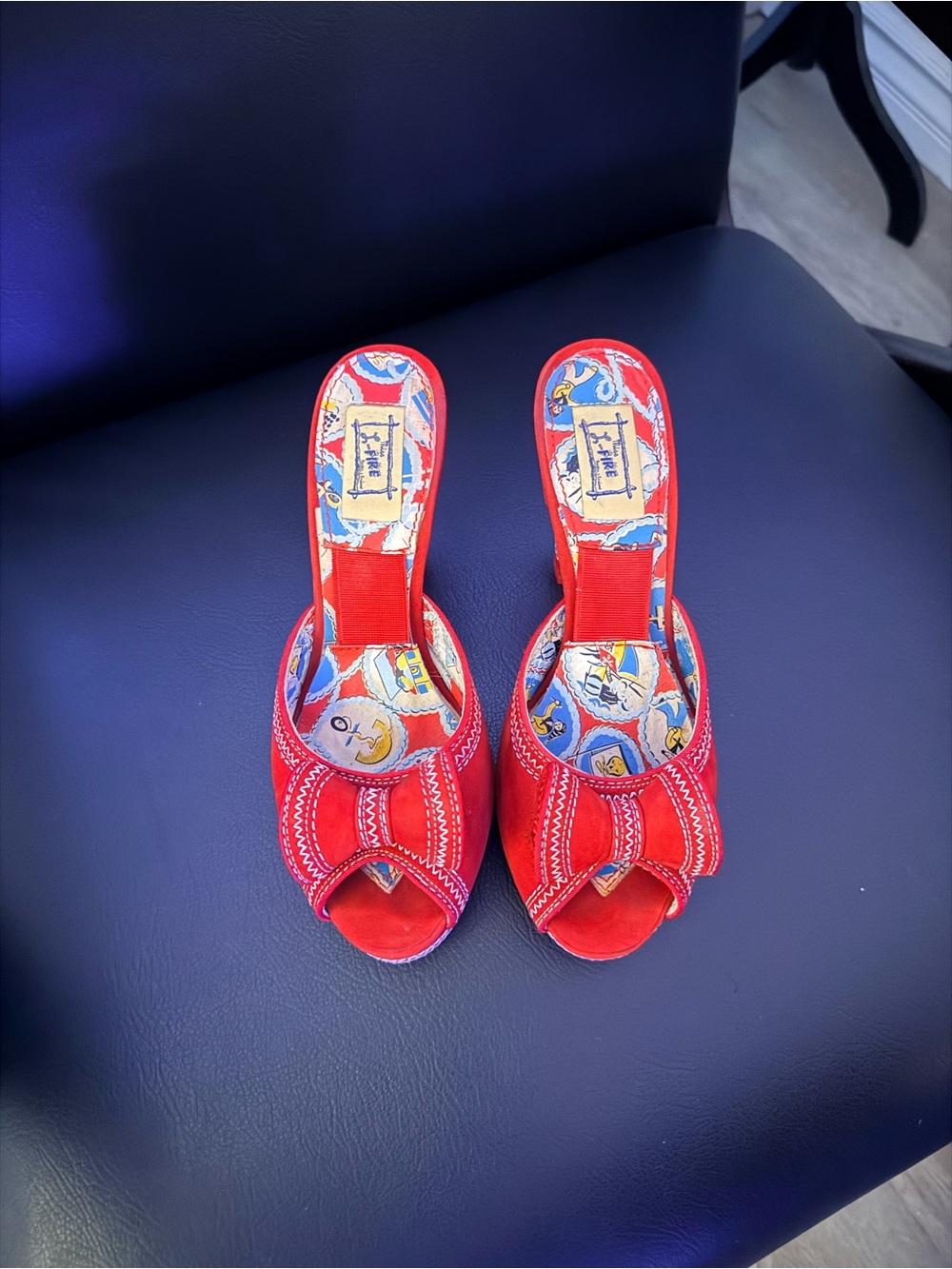 Miss L Fire - Red Open-Toe Bow Heeled Mules